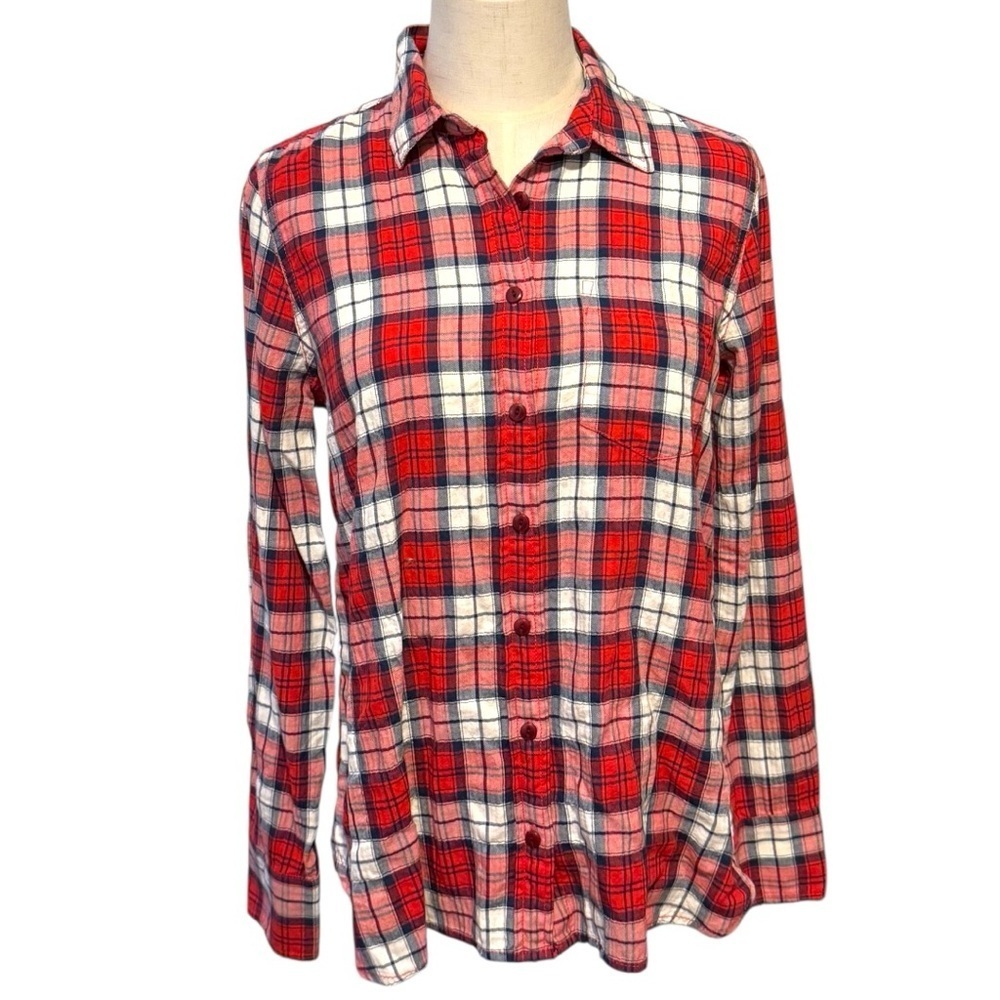 J.Crew Red Plaid Flannel Button Down Shirt Women’s Size 4 Long Sleeve Cotton